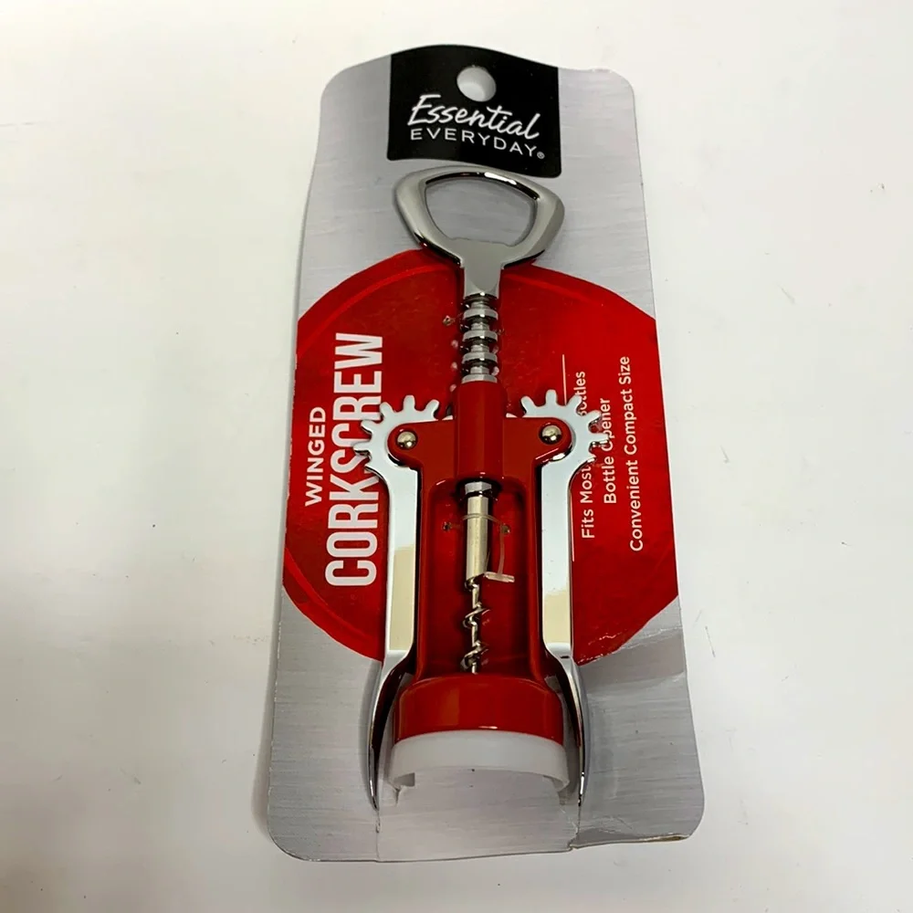 Essential Everyday | Silver & Red Winged Corkscrew | Wine Opener | NWT